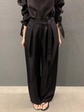 DAIIIBABYYY  -  Strap Design Pleated Casual Pants Women Summer New Niche Versatile Hanging High Waisted Straight Leg Trousers