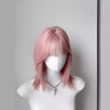 DAIIIBABYYY  -  Pink Full Head Wig Short Straight Hair Lolita Style Cosplay Women's Group Shoulder Length Universal Fit Women's Hairpiece