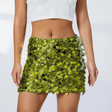 Daiiibabyyy  Ladies Elegant Side Slit Night Club Half Dresses Hot Woman Sequins Shinny Mini Skirts 2025 Solid Color Bag Hips Bodycon Skirts