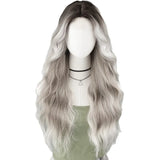 Daiiibabyyy  Gradient gray water ripple long curly hair chemical fiber synthetic wig | high quality layered wig | suitable for daily wear