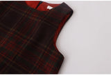DAIIIBABYYY  -  Homemade Autumn Winter Vintage Vest Dress French New Year Atmosphere Cherry Red Plaid Woolen Vest Skirt Classic Bow Plaid Dress