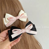 Daiiibabyyy -  French Sweetheart Girl Bow Hairpin Princess Head Korean Style Side Clip Double Horsetail Headpiece Top Clip Hairpin Headwear