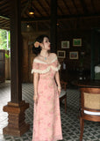 Daiiibabyyy  Vintage Floral Midi Dress Women Elegant Slash Neck Lace Dresses Summer Vacation Korean Sexy Off Shoulder Bodycon A Line Vestidos