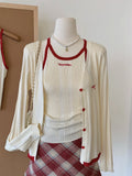 DAIIIBABYYY  -  Women's V-neck Long-sleeved Bow Single-breasted Sweater Cardigan Jackets + Off-shoulder Sleeveless Camisole Tops Two-piece Set