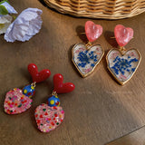 Daiiibabyyy  Colored Glaze Resin Heart Dangle Earrings for Women Sweet Polka Dot Flower Pendant Earring Beach Dating Picnic Party Jewelry K