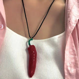 Daiiibabyyy  Diy Enamel Red Chili Pendant Necklace for Women Handmade Woven Rope Collarbone Chain Simple Cartoon Holiday Party Accessory Gift