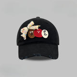 DAIIIBABYYY  -  Korean Niche Retro Rough Edge Cartoon Labeling Design Bow Baseball Cap Men and Women Wide Brim Soft Top Adjustable Sports Hat