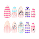 Daiiibabyyy  24pcs Y2k Almond Fake Nails Colorful Stripes French Style False Nail Metal Star Pearl Decor Press On Nails Spicy Girl Manicure
