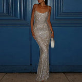 Daiiibabyyy  Fashion Rhinestone High Waist Slim Long Dress New 2024 Lady Sexy Off Shoulder Party Dress Casual Backless Hollow Suspender Dress
