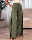 Daiiibabyyy  Fashion Asymmetric Design Casual Wide Leg Pants Street Style High Waist Long Trousers Polyester Women's Fashion Pants