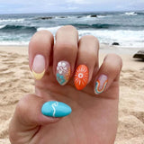 Daiiibabyyy  24Pcs Short Round Head Nails Set Press on Colorful Smudge Starburst Fake Nails Detachable Artificial Full Cover False Nails Tips