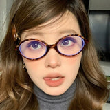 DAIIIBABYYY  -  Y2K Girls Retro Oval Frame Glasses Women Female Leopard Cool Eyewear Trend Brand Reading Computer Anti Blue Light Eyeglasses