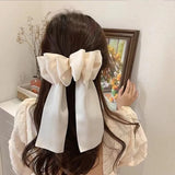 Daiiibabyyy Korean Satin Bow Streamers Large Hair Clip for Women Spring Summer Chiffon Ribbon Bowknot Temperament Hairpin Headdress