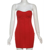 Daiiibabyyy  Fashion Women's Red Mini Dresses Strapless Backless Off-shoulder Body-shaping High Waist Sexy Charming Package Hip Vestidos