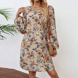 DAIIIBABYYY  -  Spring Autumn Sweet Long Sleeve Mini Dress, Women O Neck Casual Simple Party Dress, New Printed Patchwork Chic Ladies Dress