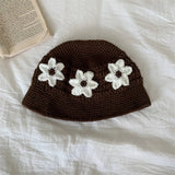 Daiiibabyyy  Korean Sweet Three-dimensional Flower Hand-crocheted Bucket Hat Men's and Women's Spring and Summer Fashion Versatile Basin Cap