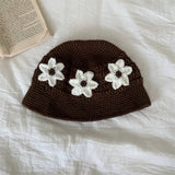 DAIIIBABYYY  -  Korean Sweet Three-dimensional Flower Hand-crocheted Bucket Hat Men's and Women's Spring and Summer Fashion Versatile Basin Cap