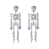 Daiiibabyyy  Punk Style Rhinestone Skull Earrings Exaggerate Crystal Skeleton Pendant Earrings Personality Shiny Halloween Party Jewelry