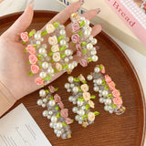 DAIIIBABYYY  -  Charming Rose Bubble Braid Headband Rose Bead Telephone Line Headband Pearl Ponytail Hair Loop High Elasticity Headwear for Girl