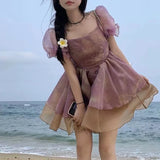 DAIIIBABYYY  -  Korean Style Elegant Women Kawaii Hot Girl Dress Tighten The Waist 2024 Spring Summer New Dress Fashion Princess Lovely Dress