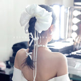 Daiiibabyyy  Handmade white satin bow hair band bridal wedding French retro wedding dress photo disc hair accessories