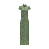 Daiiibabyyy  Modern Chinese Floral Qipao Dress Women Spring Summer Hollow-Out Vintage Cheongsam Slim Fit Elegant National Style Midi Dress