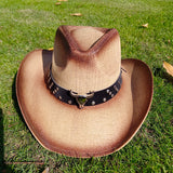 Daiiibabyyy  Summer cowboy straw hat for woman hand-woven hollow design imitation jade sapphire hat summer sun hat for man2022