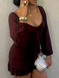 DAIIIBABYYY  -  Solid Sexy Temperament Spliced Fold Mini Dress V Neck Long Sleeves High Waist Slimming Elegant Dresses Female Fashion New