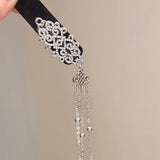 Daiiibabyyy  Neo Chinese Style Flocking Chinese Knot Rhinestones Imitation Pearl Water Drop Long Chains Retro Fringe Magnificent Hair Clips