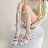 DAIIIBABYYY  -  Lolita Lace Bow Strap Sleeves Cover Fingerless Gloves Sunscreen Y2K Kawaii Women Mesh Lace Mid-calf Socks Clothing Accessories