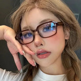 Daiiibabyyy  Retro Square Oval Frame Anti Blue Light Glasses Red Thick Frame Plain Eyes Glasses Korean Fashion Female Eye Protection Eyewear