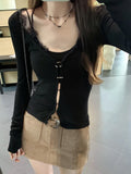 DAIIIBABYYY  -  Y2k Aesthetic Lace Patchwork Sexy Fairy Tshirts Women Harajuku Bodycon Basic T-shirt 2025 Spring Streetwear Cropped Tees  Femme