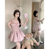 DAIIIBABYYY  -  Sexy Women Little Pink Dress Satin Beading Corset Slim Suspender Short Mini Dress Fashion Short Elegant Birthday Party Dress