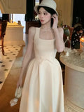 DAIIIBABYYY  -  French Style Solid Womens Dresses Elegant Square Collar Sleeveless Birthday Party Midi Dress Femme A-Line Casual Vestidos Mujer