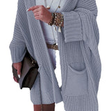 Daiiibabyyy  Women Loose Batwing Sleeve Knit Cardigan Hollow Long Sweater Coat with Pockets