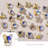 Daiiibabyyy 20Pcs Champagne Crystal Sharp Bottom Butterfly Rhinestone Nail Art Decorations Shiny Diamond Nails Design DIY Nail Accessories