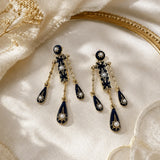 Daiiibabyyy  Elegant Bohemian Style Vintage Dangle Earrings Star Tassel Waterdrop Earrings Temperament Pearl Blue Drip Glaze Earrings Women