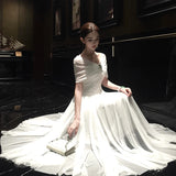 Daiiibabyyy  Autumn French Luxury Fashion Elegant Evening Gown Women Backless Tulle Pure White Strapless Long Dress Formal Occasion Clothing