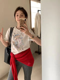 DAIIIBABYYY  -  Casual Style Hand Sewn Shell T-shirt Women's Summer Loose O-neck Short-sleeved T-shirt Fashion Female Clothes