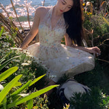 Daiiibabyyy Floral Chiffon V-neck Sling Neck Dress 2024 Summer Little Sexy Princess Dress Fashion Vestidos Elegantes Prom Harajuku Kawaii