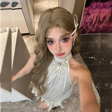 DAIIIBABYYY  -  Women's Long Curly Lace Front Wig Fashionable Full Head Hair Style Asian Fiber Mechanism Hair Suit Grey Color Origin China