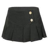 Daiiibabyyy  American Streetwear Vintage Solid High Waist A-LINE Folds All Match Skirts