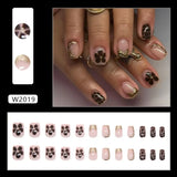Daiiibabyyy  24pcs New Short Ballerina False Nails Metallic Irregular Flowers French Nail Tips Detachable Full Cover Fake Nails Women Girls