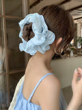 Daiiibabyyy  Summer new large pleated hair tie cream colored checkered multi layered hair tie coiled hair ponytail hair flower