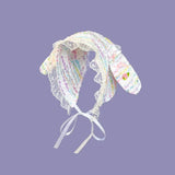 Daiiibabyyy  Niche Color Dot Knitted Rabbit Ear Bow Strap Hat Women's Summer Y2k Lace Headscarf Hat Headband