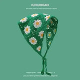 Daiiibabyyy  Women's Headscarf Dopamine French Mint Mambo Style Knitted Flower Triangular Headscarf Country Style Seaside Photo Girl Headband