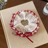 Daiiibabyyy  Women's Scrunchies Sweet Style Red Checkered Heart Shaped Hair Band Sweet Lace Hair Hair Tie Square Scarf Hair Tie Leather Band