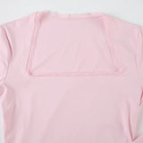 DAIIIBABYYY  -  Casual Solid Lace Trim Bodycon Dress Slim Square Collar Long Sleeve Mini Dresses For Women 2025 Spring Autumn Streetwear