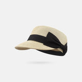 Daiiibabyyy  Bow shaped dome grass woven duckbill hat for women, summer outdoor face enhancing small grass hat, sun protection and shading