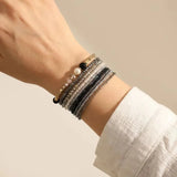 Daiiibabyyy  10PCS Handmade Rice Bead Bracelet Set for Women Elegant Pearl Crystal Multilayer Stretch Stackable Bangle Y2K Aesthetic Jewelry